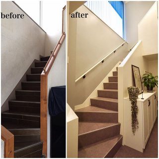 . 古くなった箇所の修繕+安全対策の為の手すりの設置で 明るい印象の階段にリノベーション！ 階段 塗り壁 手すり 快適な暮らし リノベーション —-